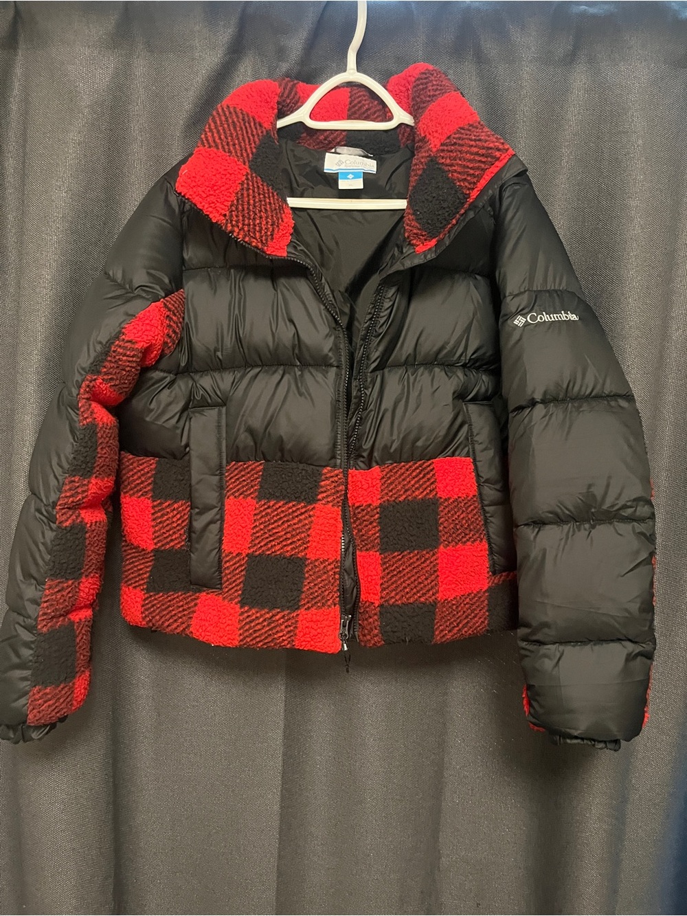 Columbia Black and Red Buffalo Plaid Puffer Jacket